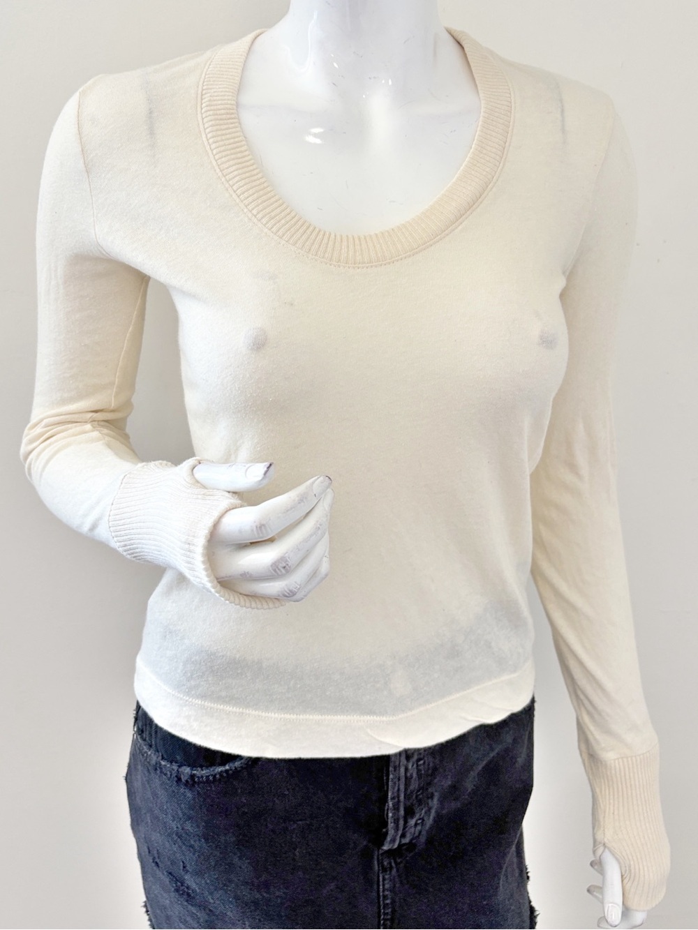 Enza Costa Cream Cashmere Blend Easy Cuffed U Neck Long Sleeve Top Revolve FWRD